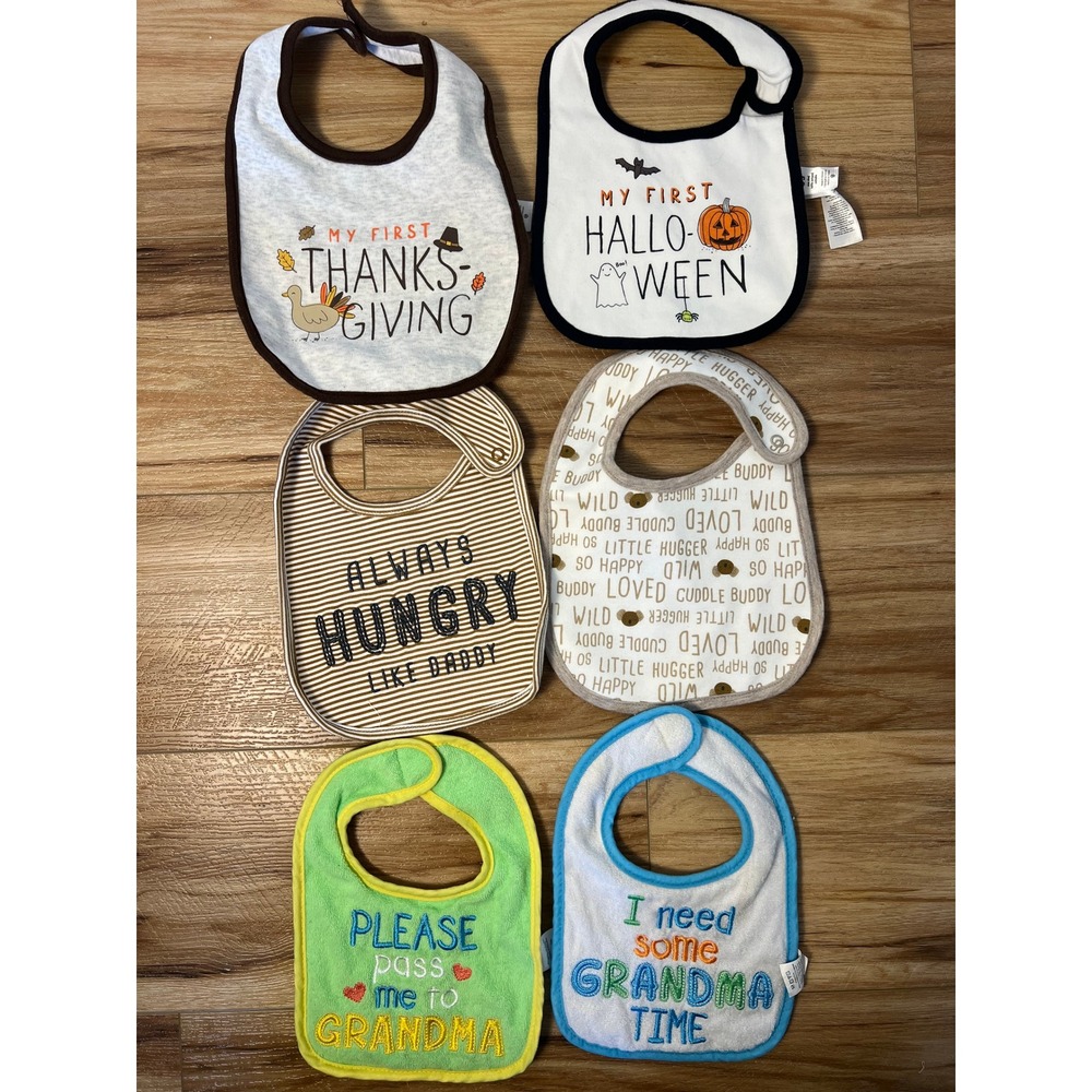 Mixed Lot Baby Bibs Bundle Holiday Thanksgiving Halloween Multicolor 6 Pack